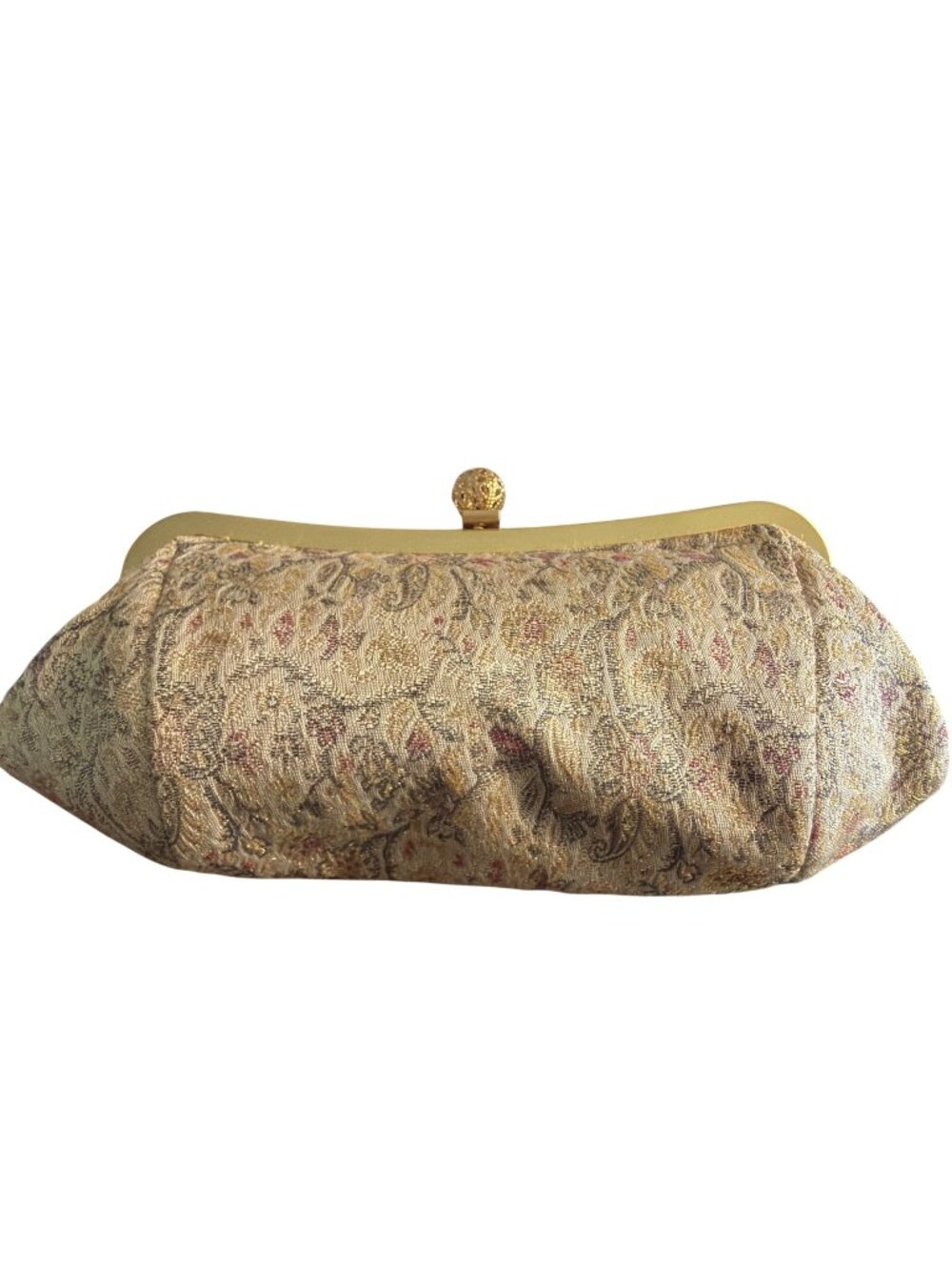 Ann Taylor Loft Metallic Brocade Clutch Purse Gold Clasp Chain Handle Bag READ